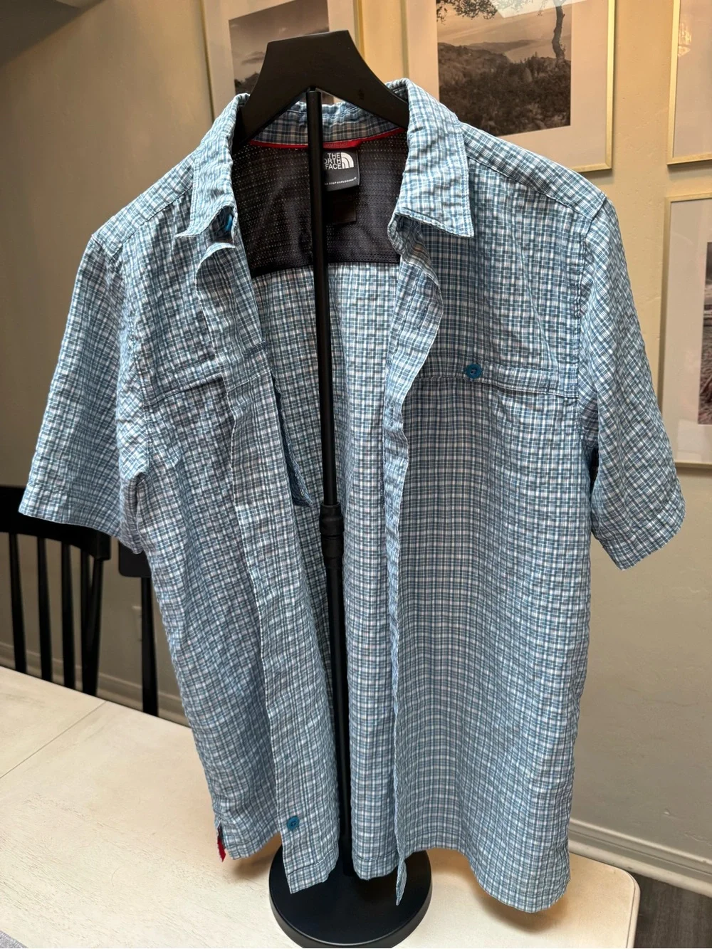 The North Face Light Blue Checked Short-Sleeve Button-Down Shirt